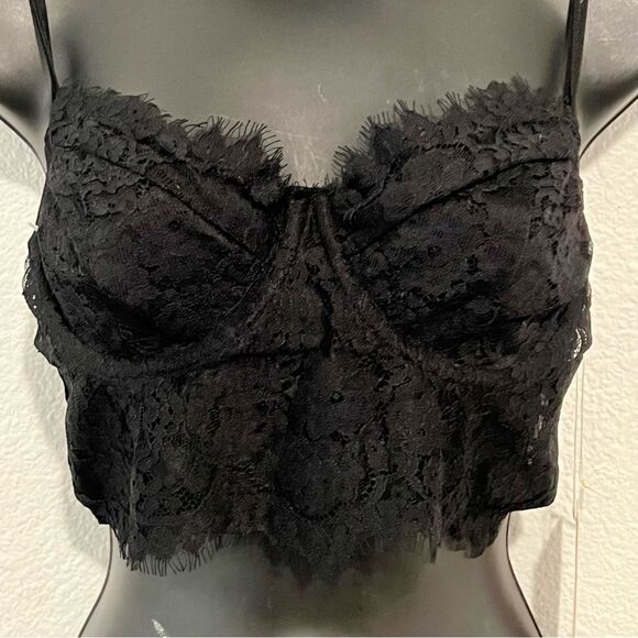 NWT Goth Blashe Black lace Mesh corset Bustier Slip On Crop top Whimsigoth S - Picture 1 of 7
